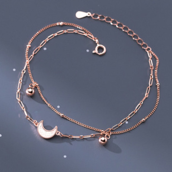 A42826 s925 silver sweet cute moon double layer charm design bracelet