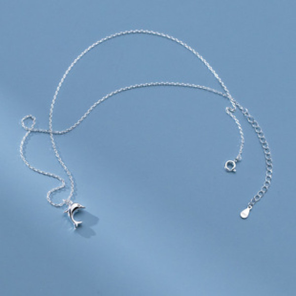 A41547 s925 sterling silver simple dolphin design cute necklace