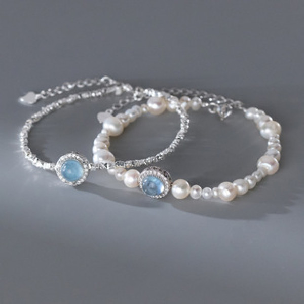 A41358 s925 sterling silver rhinestone pearl charm sweet elegant bracelet