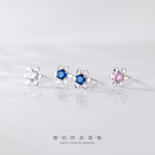 A44817 s925 silver trendy christmas rhinestone snowflake stud simple sweet earrings