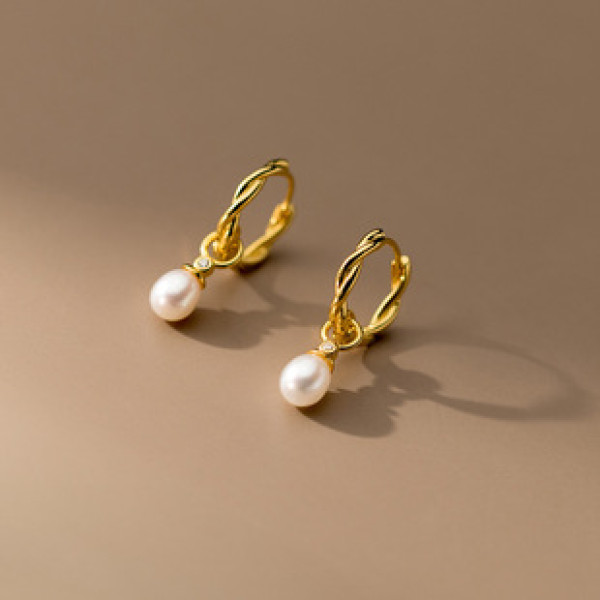 A43331 s925 sterling silver braided bar pearl elegant earrings