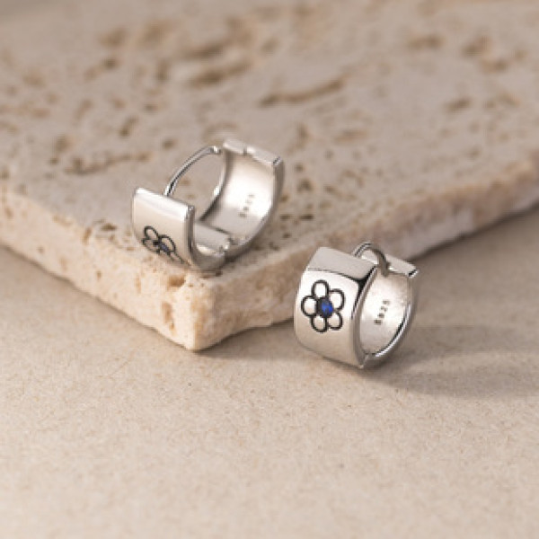 A37949 s925 sterling silver flower wide design unique earrings