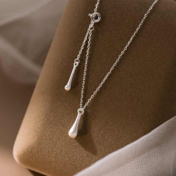 A44525 s925 silver trendy sweet unique simple matte finish teardrop necklace