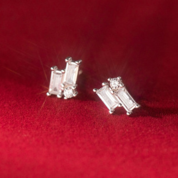 A39566 s925 sterling silver square rhinestone stud elegant design earrings