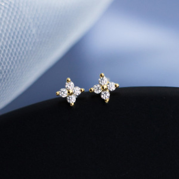 A43825 s925 silver flower stud trendy rhinestone sweet cute earrings