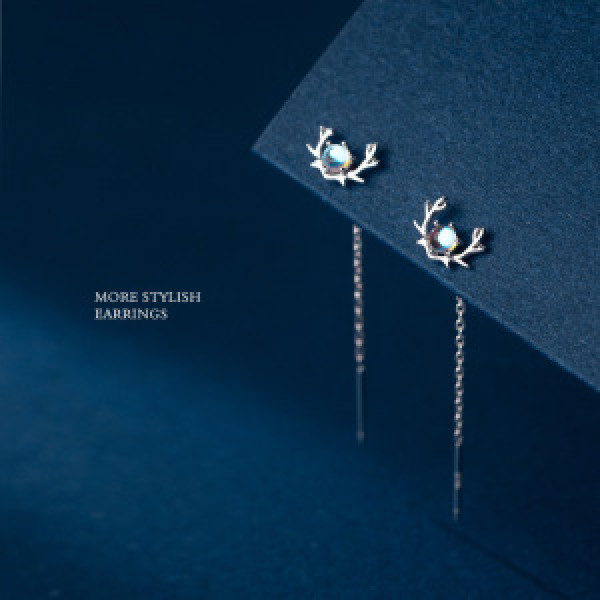 A44839 s925 sterling silver christmas deer artificial glass bar short earrings