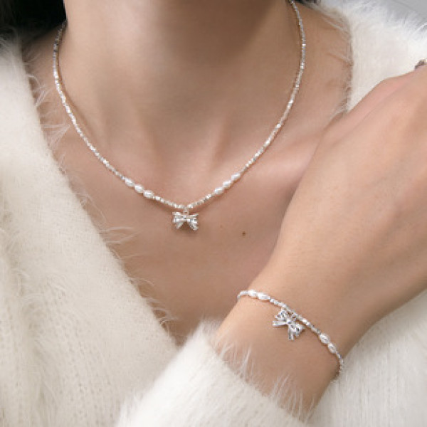 A39967 s925 sterling silver sweet pearl butterfly charm elegant necklace bracelet