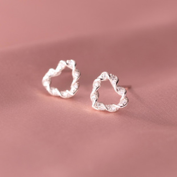 A37294 s925 sterling silver rhinestone twist hollowed heart bar stud earrings earrings