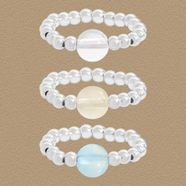 A45893 natural crystal bead stretchy rope s925 sterling silver beaded ring