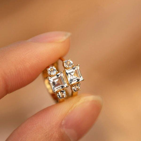 A45057 s925 sterling silver sweet dainty rhinestone square stud earrings