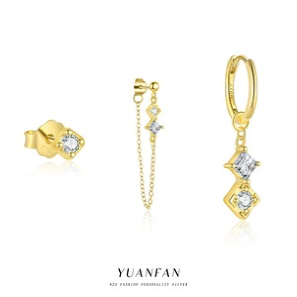A45267 s925 sterling silver square rhinestone stud unique trendy earrings