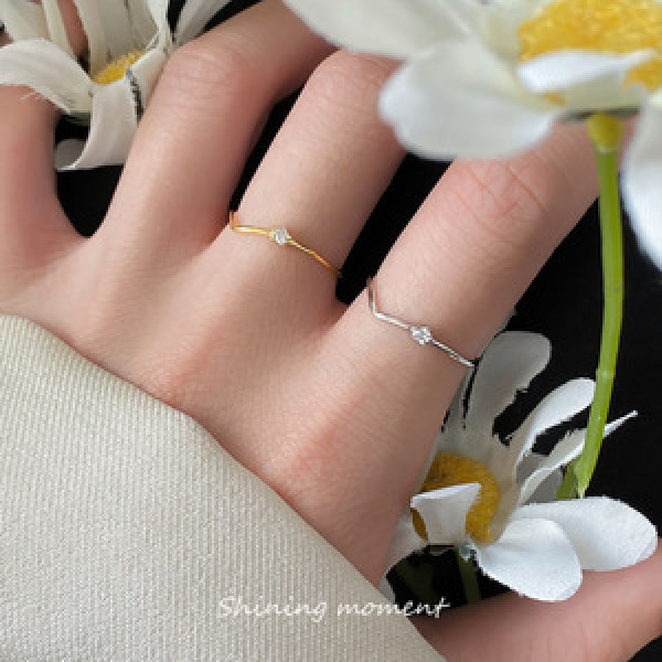A45147 s925 sterling silver sweet dainty rhinestone ring