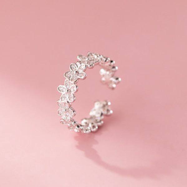 A45825 s925 sterling silver trendy daisy adjustable rhinestone flower ring