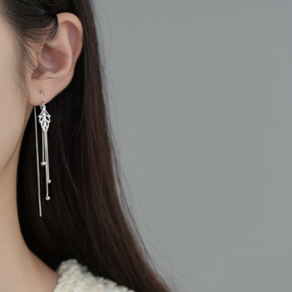 A38546 s925 sterling silver bead leaf string trendy elegant earrings
