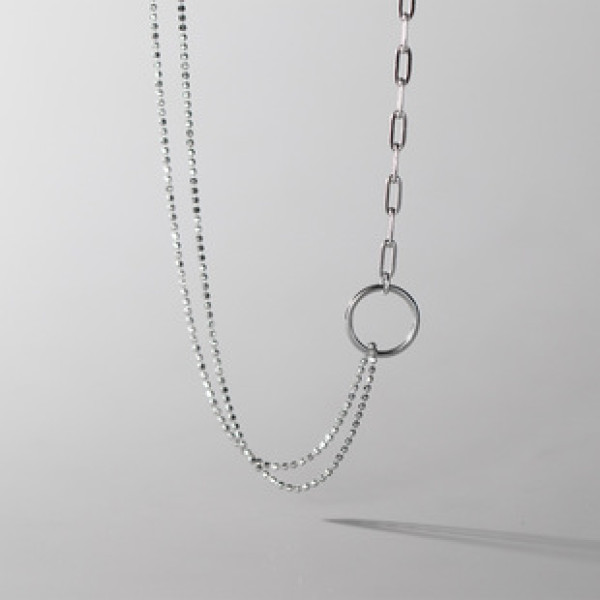 A36772 s925 sterling silver circle doublelayer necklace