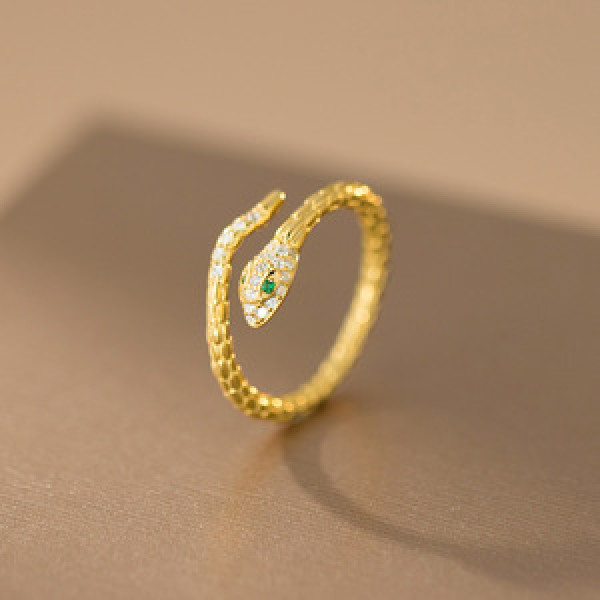 A45782 s925 sterling silver trendy sweet green rhinestone serpent ring