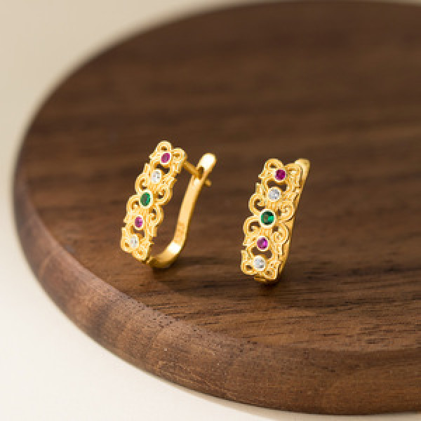 A45637 s925 sterling silver trendy sweet dainty rhinestone hollowed stud earrings