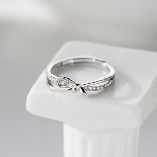A46316 s925 sterling silver rhinestone butterfly double layered bar ring