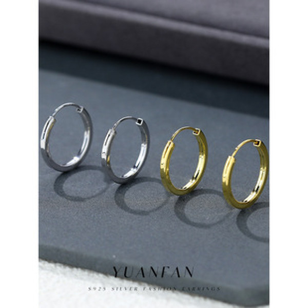A42036 s925 sterling silver simple gold metal circle hoop earrings
