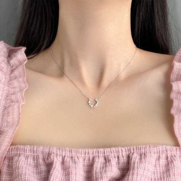 A43392 s925 sterling silver rhinestone fashion initial necklace