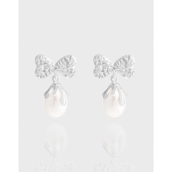 A43666 natural pearl heart butterfly stud sterling silver s925 earrings