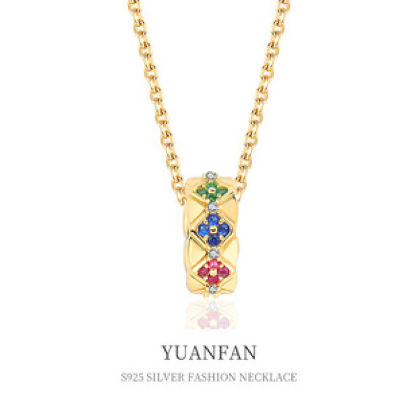 A38595 sterling silver vintage colorful cubic zirconia elegant necklace