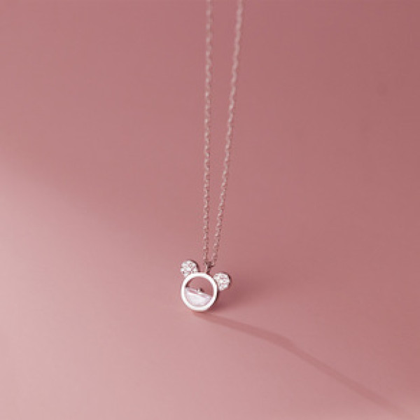 A36739 s925 sterling silver rhinestone cubiczirconia bear cute necklace