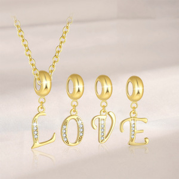A45854 simple letter initial silver s925 goldplated gold cubic zirconia pendant necklace