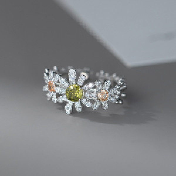 A45991 s925 sterling silver trendy sweet rhinestone flower ring