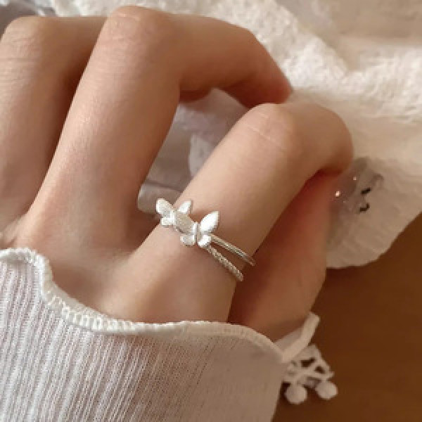 A45324 s925 sterling silver double layered twist butterfly adjustable ring