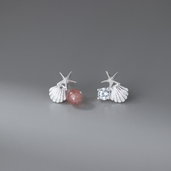A45144 s925 sterling silver sweet rhinestone shell starfish stud earrings