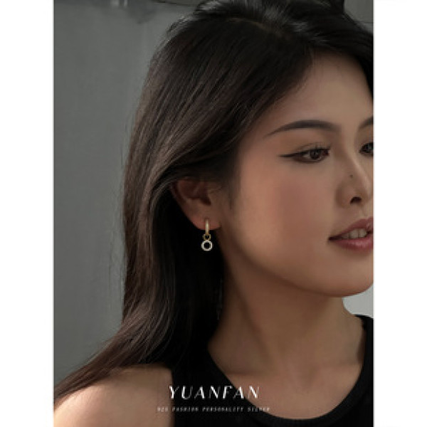 A43074 s925 sterling silver elegant zirconia hoop fashion geometric dangle earrings