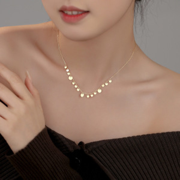 A43892 s925 sterling silver circle sequin fashion necklace