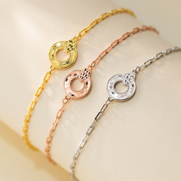 A45557 s925 silver trendy sweet dainty circle charm bracelet