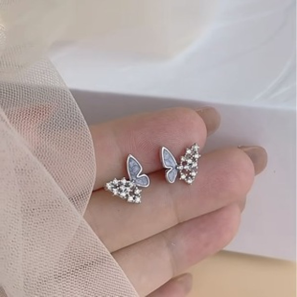 A42358 s925 sterling silver rhinestone butterfly stud fashion earrings