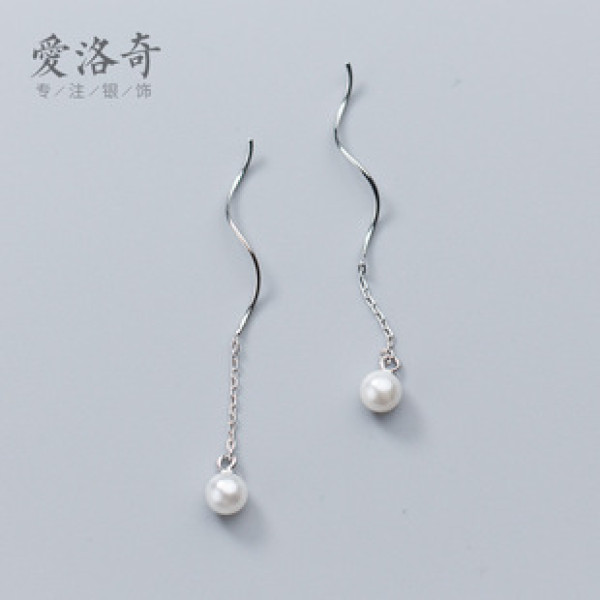 A40606 s925 silver string trendy artificial pearl simple weave earrings