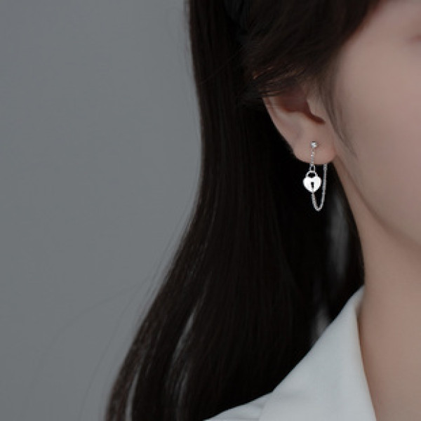A33765 s925 sterling silver chain heart simple earrings