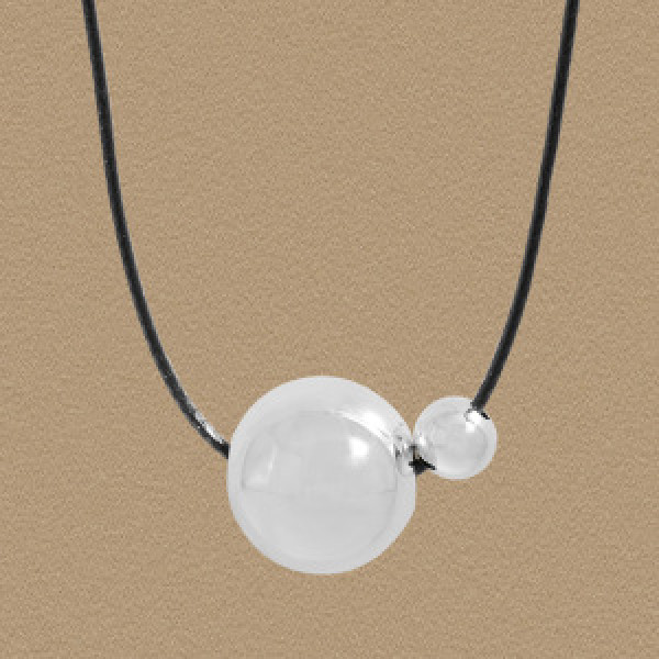 A44657 ball black rope adjustable sterling silver s925 necklace