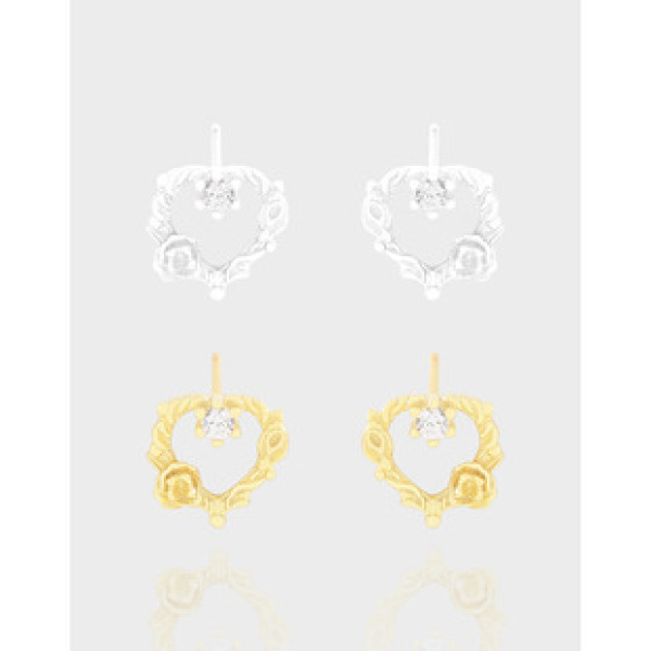A41452 design flower heart cubic zirconia stud sterling silver s925 earrings