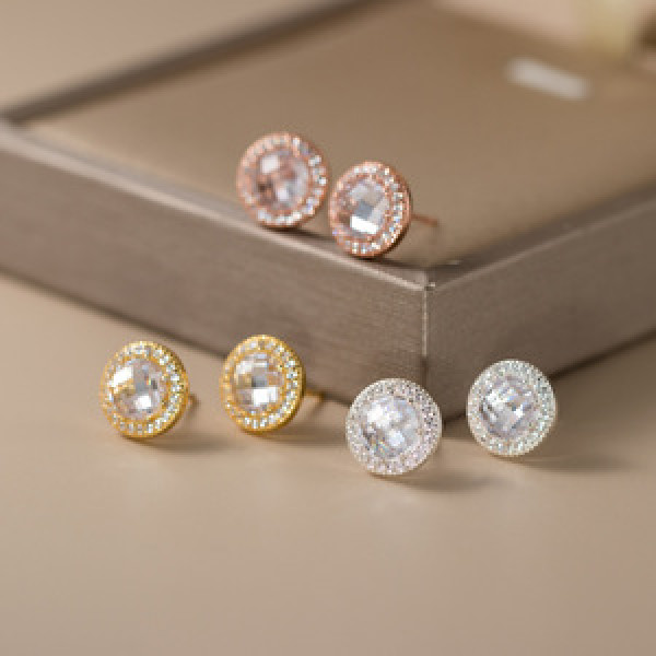 A44967 s925 sterling silver sparkling rhinestone circle stud earrings