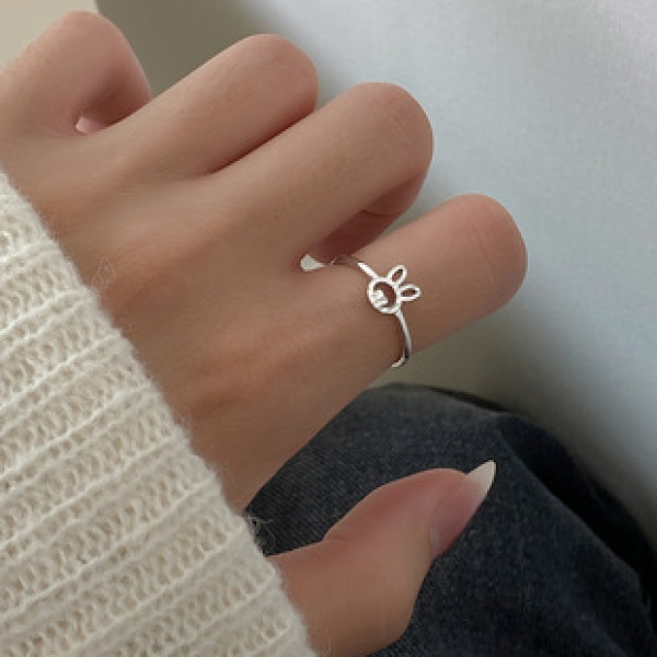 A38248 s925 sterling silver rabbit hollowed design sweet ring