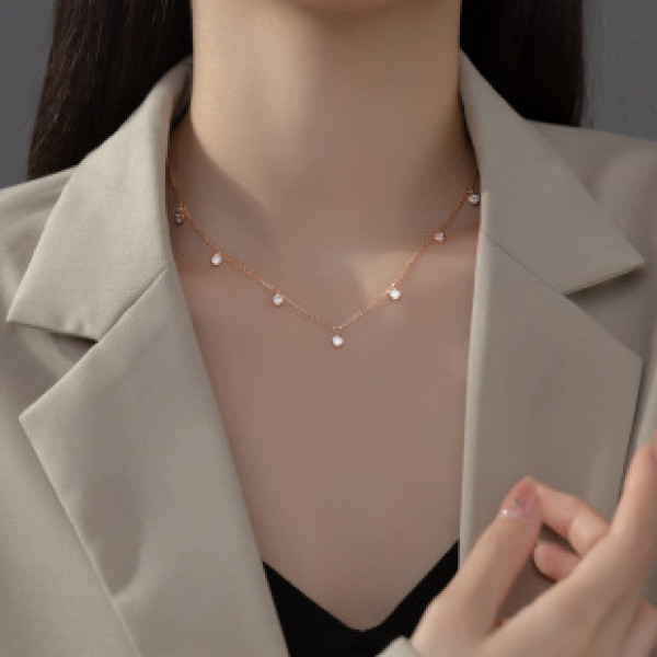 A37251 s925 sterling silver simple trendy rhinestone tassel necklace