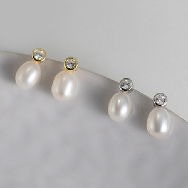 A46152 s925 sterling silver trendy sweet rhinestone natural pearl stud earrings