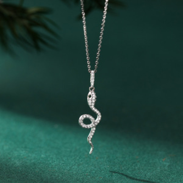 A44466 s925 silver trendy sweet unique rhinestone green necklace