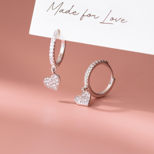 A44960 s925 sterling silver sweet unique rhinestone heart stud earrings