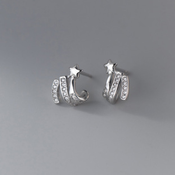 A37962 s925 sterling silver stars rhinestone bar stud design elegant earrings