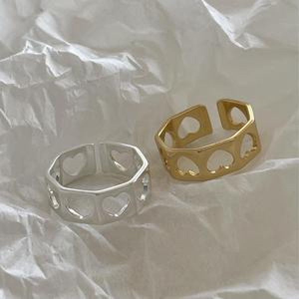 A46045 simple s925 sterling silver hollowed heart unique ring