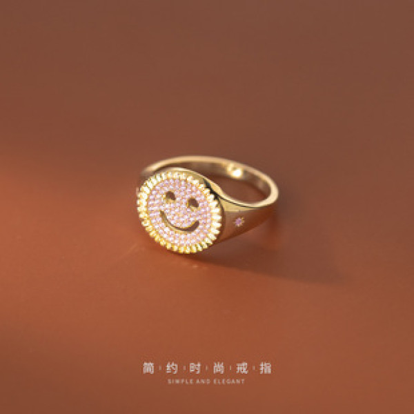A35075 s925 sterling silver sparkling hollowed smile ring