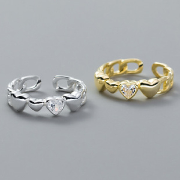 A39976 s925 sterling silver rhinestone heart sweet elegant grade ring