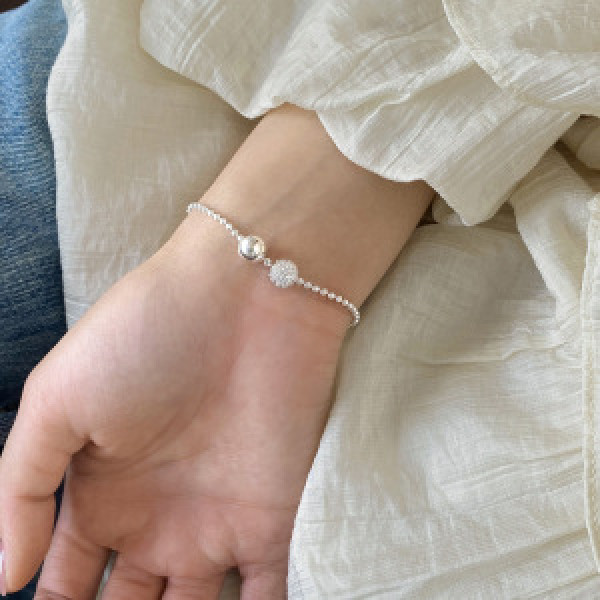 A46327 s925 silver simple elegant sparkling rhinestone moon bead charm bracelet